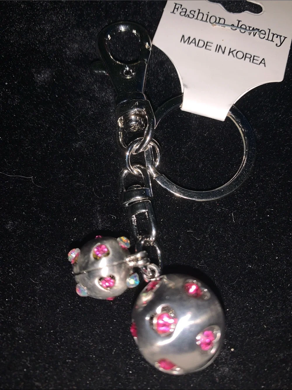 hot pink Crystal Balls bag/purse charm Keychain